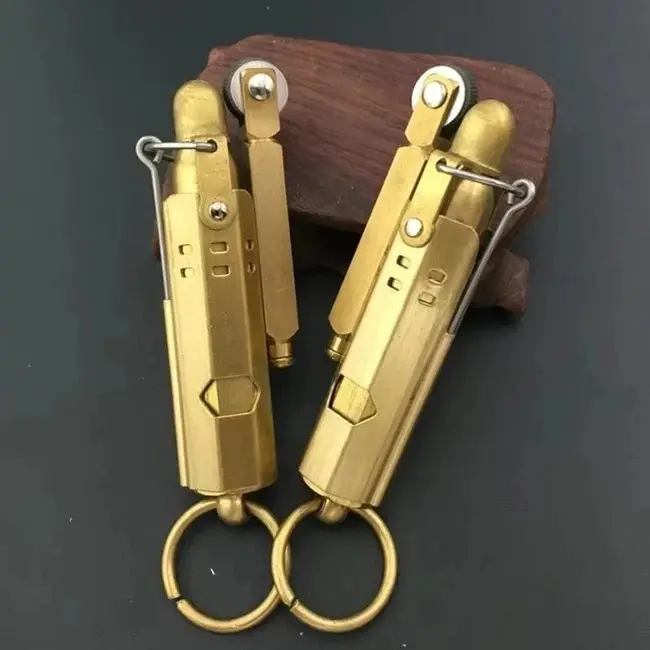 Picture of Brass Lighter Antique Creative Lighters Reusable Vintage Trench Windproof Lighter for Collection