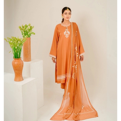 Picture of Mrittika Caramel & White Women 3 Piece Salwar Kameez Perfect for Traditional Wear Caramel 