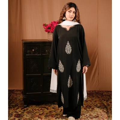 Picture of INDU Black & White Premium Embroidered Women’s 3 Piece Suit