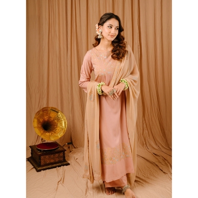Picture of NOYONTARA Mavure Pink Hand Block Premium Women’s 3 Piece Salwar Kameez 