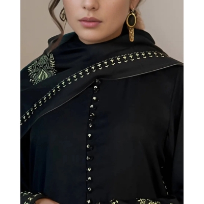 Picture of ZAHRA Shine Silk Cotton Black and Golden Three piece For Woman