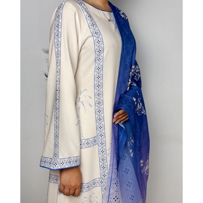 Picture of NIRVANA Shine Silk Cotton Off White and Blue Three piece For Woman