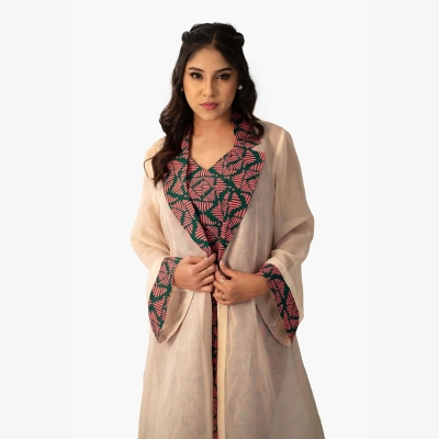 Picture of NICOLE Fancy Linen Green and Coral Pink  Three-piece For Woman Coral Pink