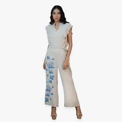 Picture of HAZEL Twill Cotton Beige Jumpsuit For Woman  Beige