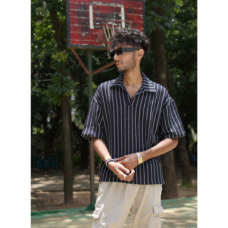 Picture of Navure Drop Shoulder Cotton Men's Shirt Navy Blue