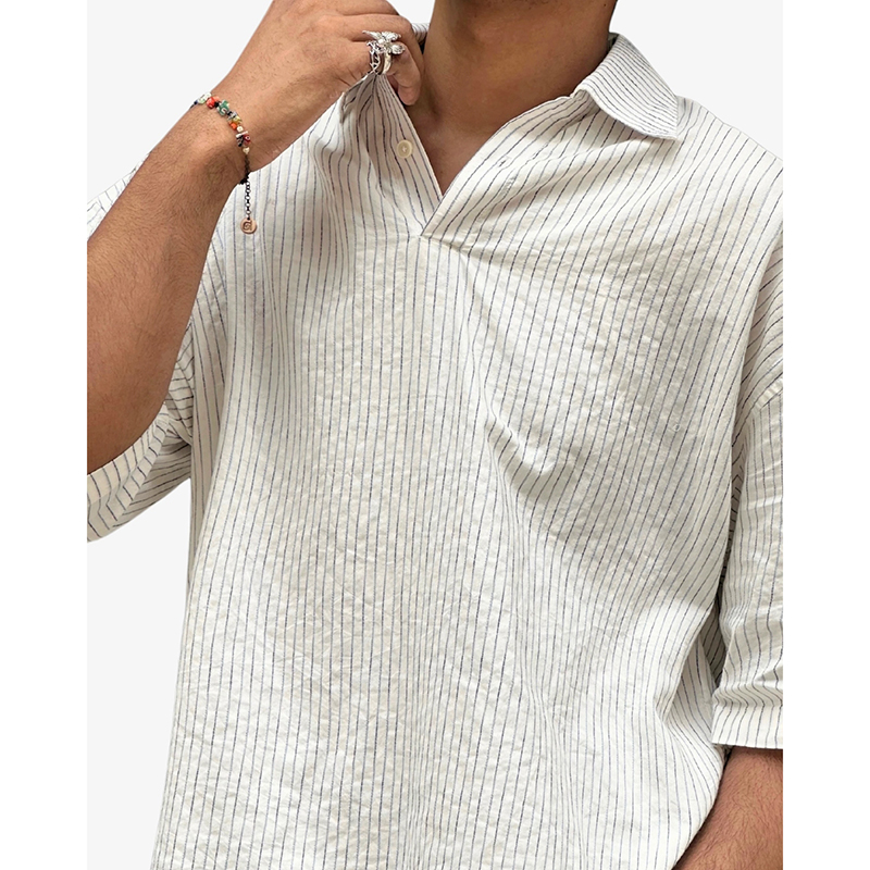 Picture of LOFT Men’s Loose Fit Drop Shoulder Cuban Shirt For Men White