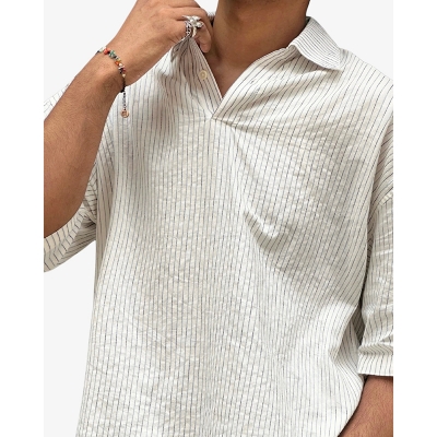 Picture of LOFT Men’s Loose Fit Drop Shoulder Cuban Shirt For Men White