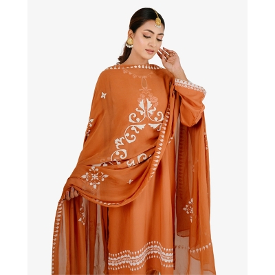 Picture of Mrittika Caramel & White Women 3 Piece Salwar Kameez Perfect for Traditional Wear Caramel 