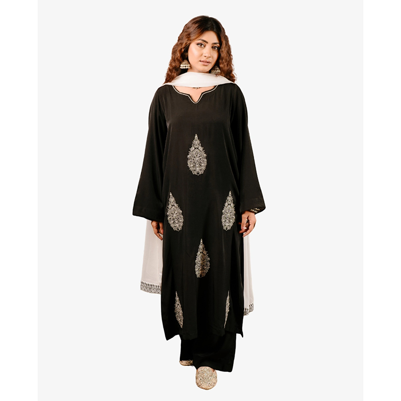 Picture of INDU Black & White Premium Embroidered Women’s 3 Piece Suit