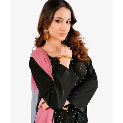 Picture of SHOROLA Black & Golden Hand Block Premium 3 Piece Salwar Kameez