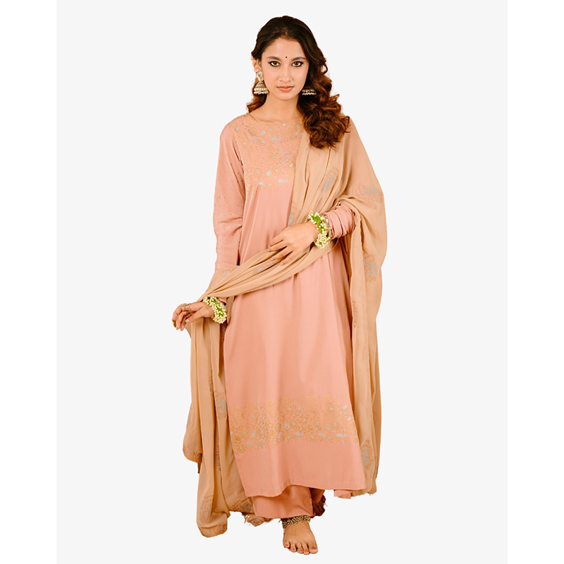 Picture of NOYONTARA Mavure Pink Hand Block Premium Women’s 3 Piece Salwar Kameez 