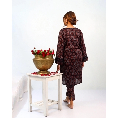 Picture of NOOR Soft Cotton Black and Maroon Two Piece For Woman Multicolor