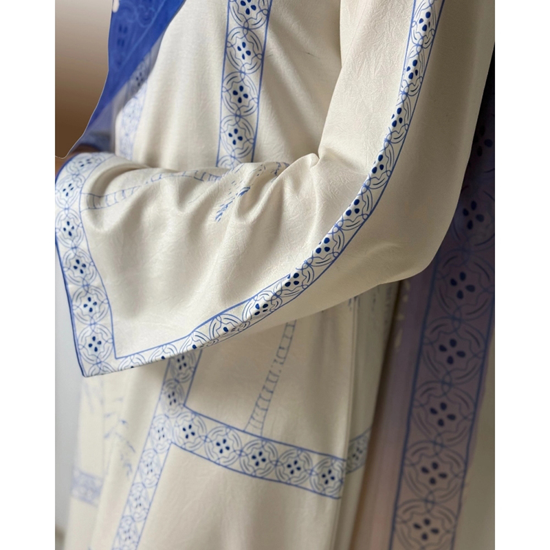 Picture of NIRVANA Shine Silk Cotton Off White and Blue Three piece For Woman