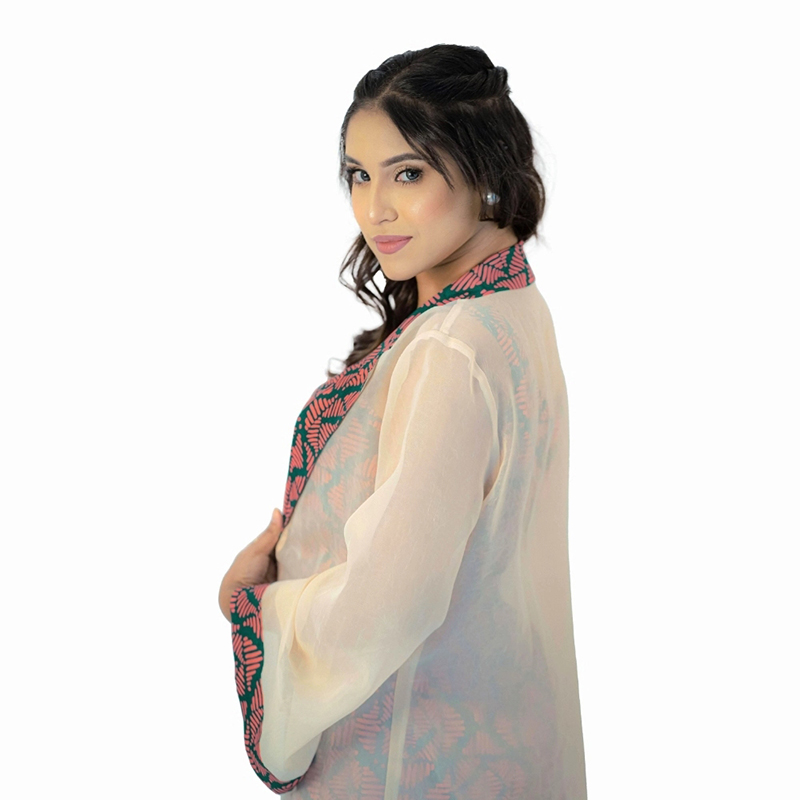Picture of NICOLE Fancy Linen Green and Coral Pink  Three-piece For Woman Coral Pink
