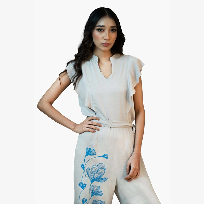 Picture of HAZEL Twill Cotton Beige Jumpsuit For Woman  Beige