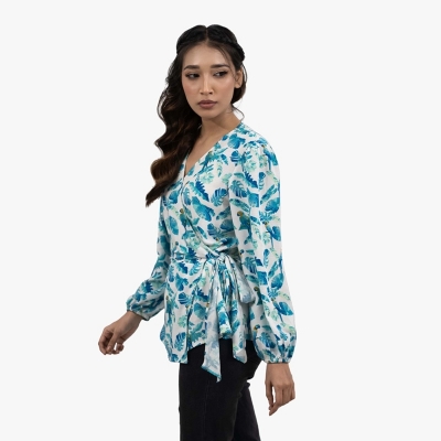 Picture of ODYSSEY Blended Cotton White and Blue Tops For Woman  Multicolor