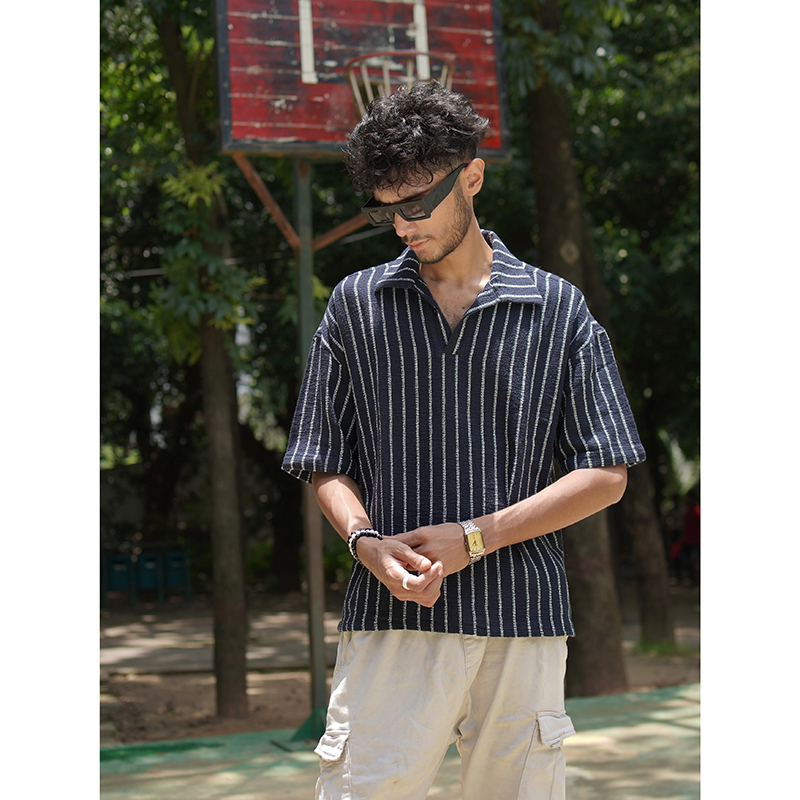 Picture of Navure Drop Shoulder Cotton Men's Shirt Navy Blue