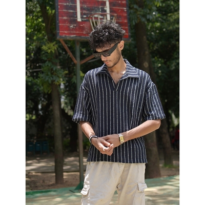 Picture of Navure Drop Shoulder Cotton Men's Shirt Navy Blue