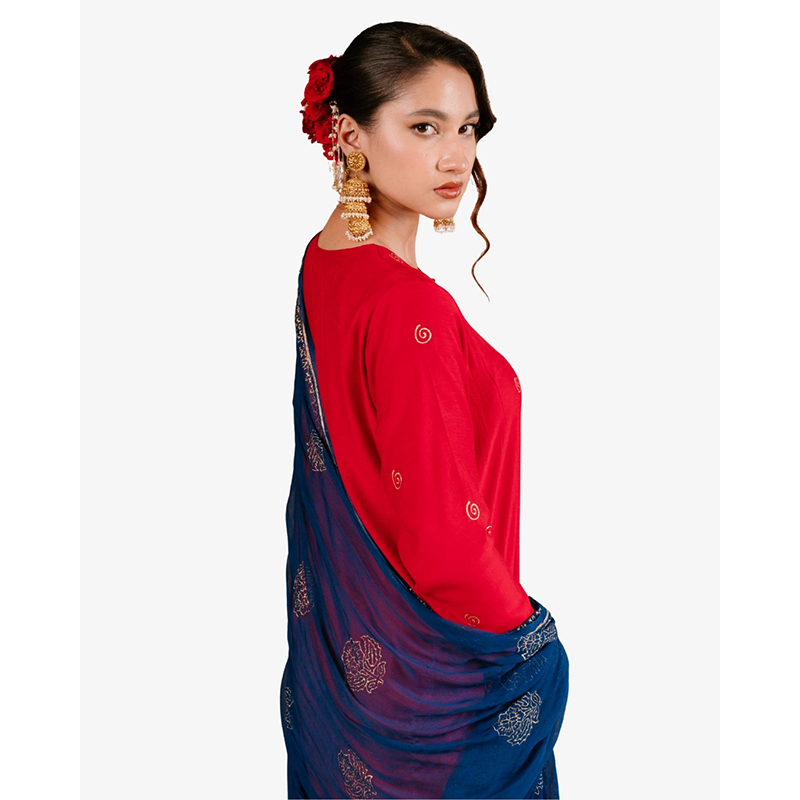 Picture of GULSHA Red & Blue Premium Women 3 Piece Salwar Kameez Crimson
