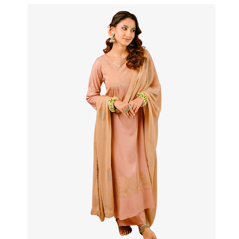 Picture of NOYONTARA Mavure Pink Hand Block Premium Women’s 3 Piece Salwar Kameez 