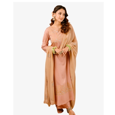 Picture of NOYONTARA Mavure Pink Hand Block Premium Women’s 3 Piece Salwar Kameez 