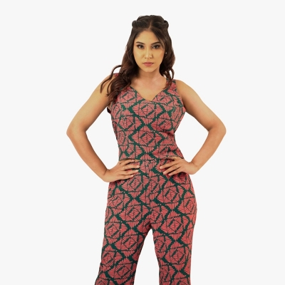 Picture of NICOLE Fancy Linen Green and Coral Pink  Three-piece For Woman Coral Pink