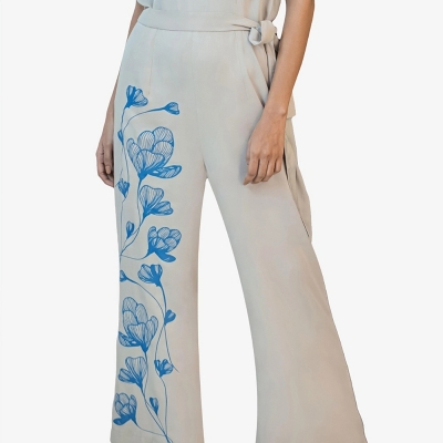 Picture of HAZEL Twill Cotton Beige Jumpsuit For Woman  Beige