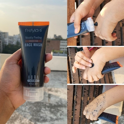 Picture of Freyias Charcoal Peeling Weekly Face Wash 100ml (Tea Tree Toner 20ml Free) Black