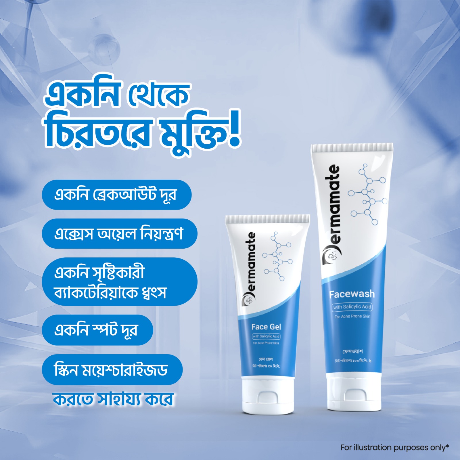Picture of Acne Solution: Dermamate Acne Facewash 100ml and Acne Face gel 50ml White