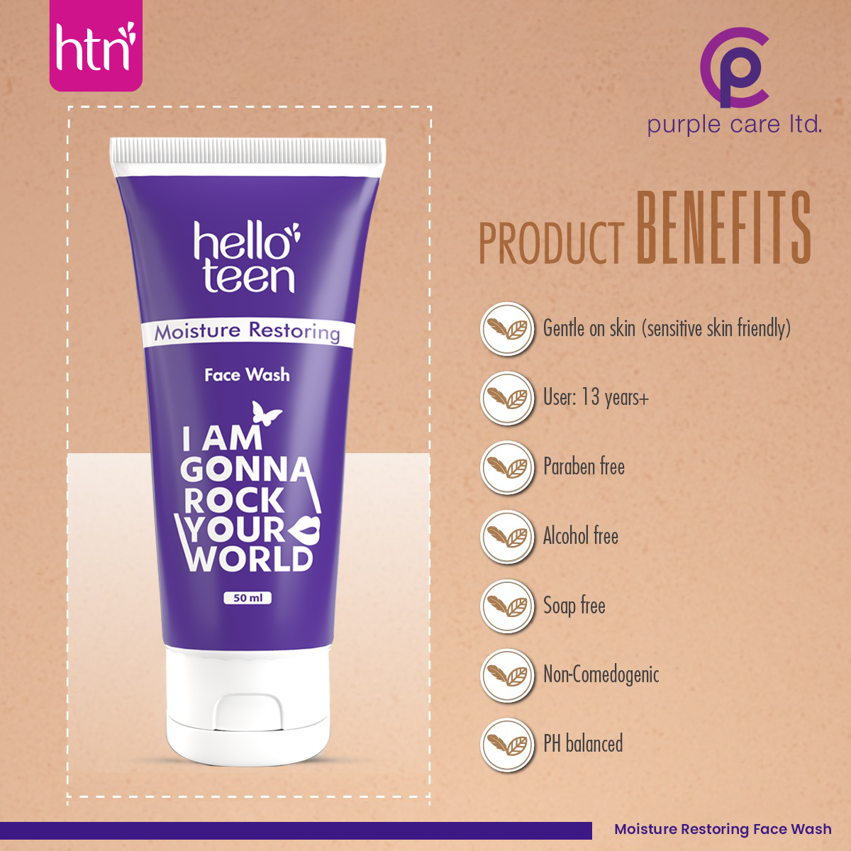 Picture of Hello Teen Moisture Restoring Face Wash 50ml Purple