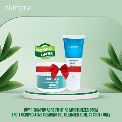 Picture of Buy 1 SkinPro Acne Fighting Moisturizer 50gm and 1 Skinpro Acne Clearing Gel Cleanser 50ml at 399TK Only Green_White