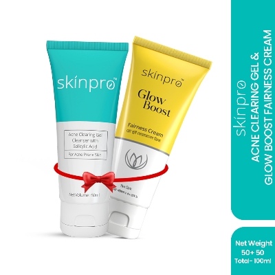 Picture of Skinpro Acne Clearing Gel Cleanser 50 ml  and Skinpro Glow Boost Fairness Cream 50 gm Blue