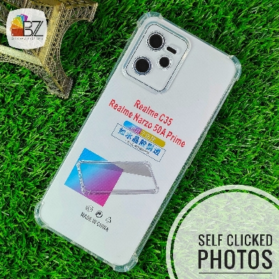 Picture of Realme- C35 _ Narzo 50A Prime - Airbag Antishock - Drop Resistance - Anti Yellow Flexible TPU Back Cover Case - With Camera Protection Bump