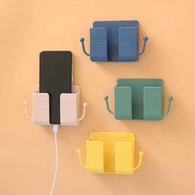 Picture of 1pcs Wall Mounted Organizer Storage Box Remote Control Mounted Mobile Phone Plug Wall Holder Charging Multifunction Holder Stand