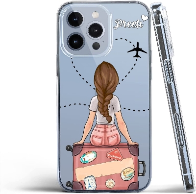 Picture of Premium Imported Silicone Transparent Flexible Soft Corner Protection with TPU Slim Customized Print Back Case Cover Travel Girl Design Compatible for iPhone 13 pro max