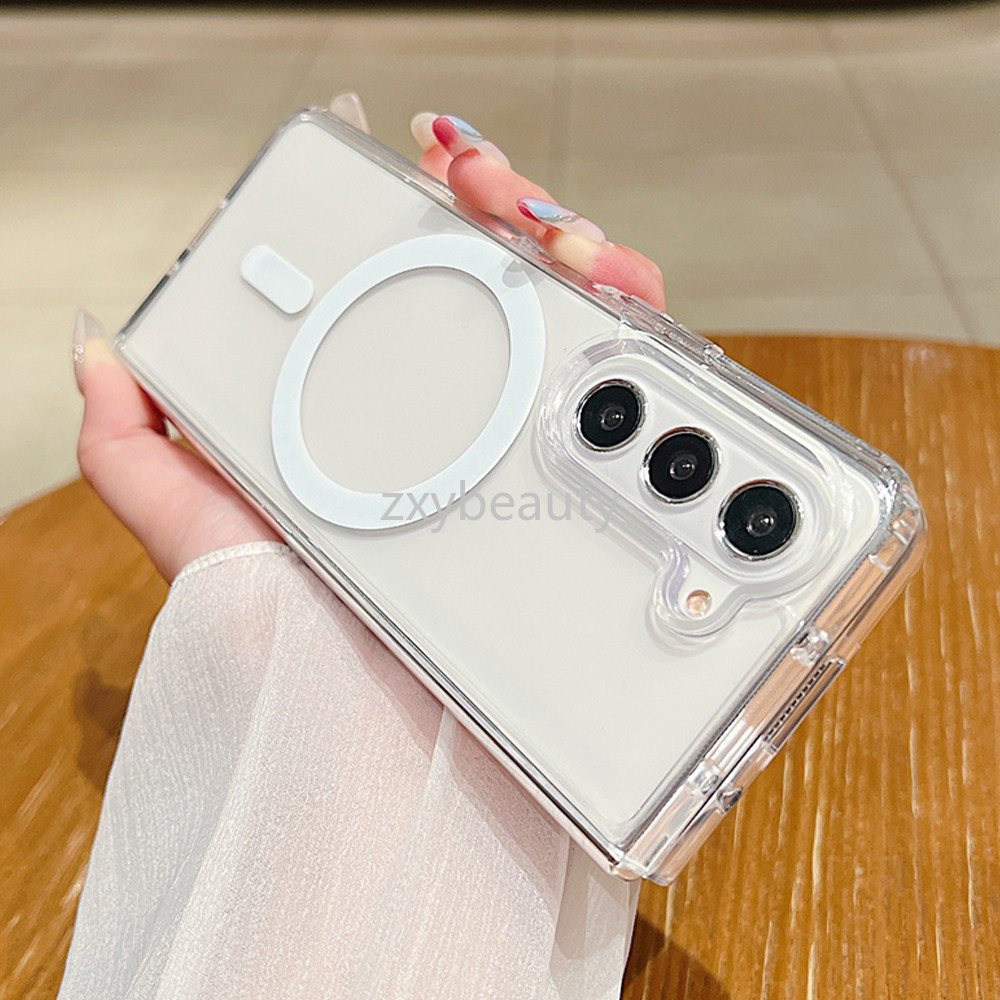 Picture of Casing For Samsung Galaxy Z Fold 6 5 4 3 5G 2024 Case Transparent Magnetic Soft Cover For ZFold Fold6 Fold5 Fold4 Fold3 ZFold6 ZFold5 ZFold4 FIOD Shockproof Back Cases