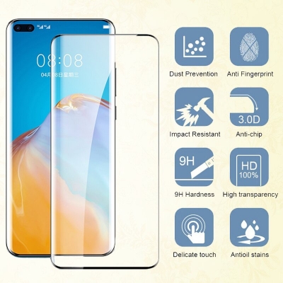 Picture of Full Coverage Tempered Glass for Huawei P50 Pro P40 P30 Mate 40 Pro 30 20 Nova 10 0 Pro 9 8 Curved Screen Protector Film