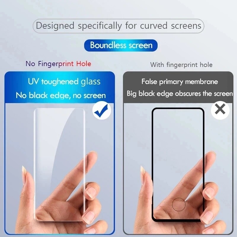 Picture of OPPO Reno 12 Pro 5G 11 10 + 8T 6 5 4 Find X5 X3 X2 X Plus UV Liquid Glue Nano Optics Full Curved Tempered Glass Screen Protector