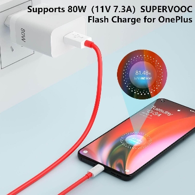 Picture of 80W EU Super Fast Wall Charger For OnePlus 9RT 10 11 12 Nord CE 2 3 Lite OPPO realme 10 GT NEO 2 3 Type C USB Warp Charge Cable