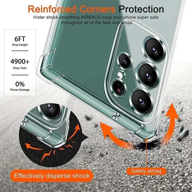 Picture of Samsung Galaxy S25 S24 S23 S22 Ultra Plus S24FE S23FE S24+ S23+ S25Ultra 5G Clear Soft TPU Case Four Corners Shockproof Yellowing-Resistant Ultrathin Transparent Silicone Back Cover