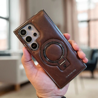 Picture of For Samsung Galaxy S25 Ultra Luxury Business PU Leather Magnetic Ring Stand Phone Slim Case