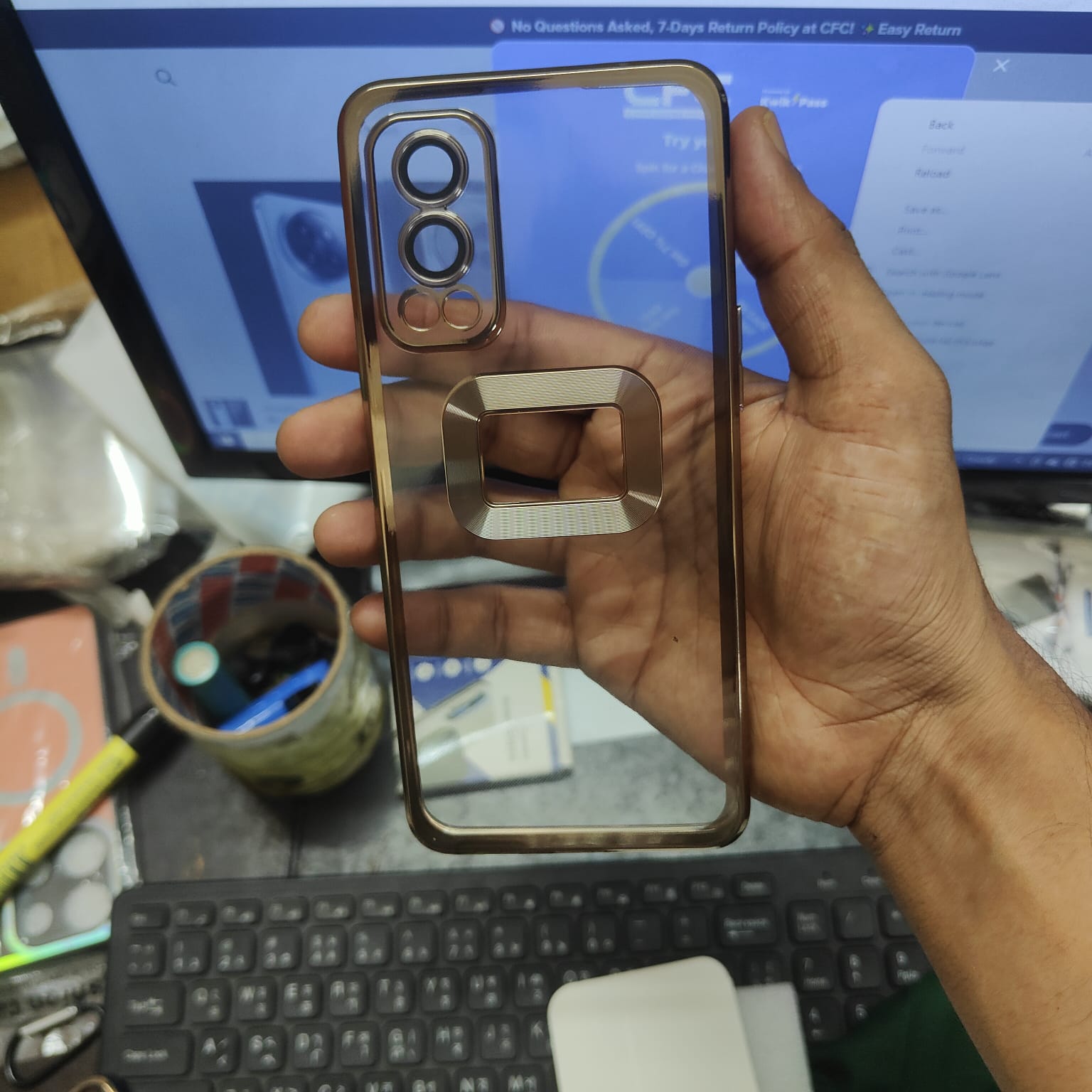 Picture of One Plus Nord 2  [1+Nord2] Cover - Soft Color Borders Logo Hole With Camera Protection Clear Back Case