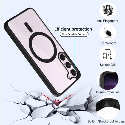 Picture of For Samsung Galaxy S23FE/Samsumg S23 FE Mobile Cover MagSafe Compatible Shockproof Transparent Slim Fit Wireless Charging supported Frosted Border Phone Back Case Mobile Cover