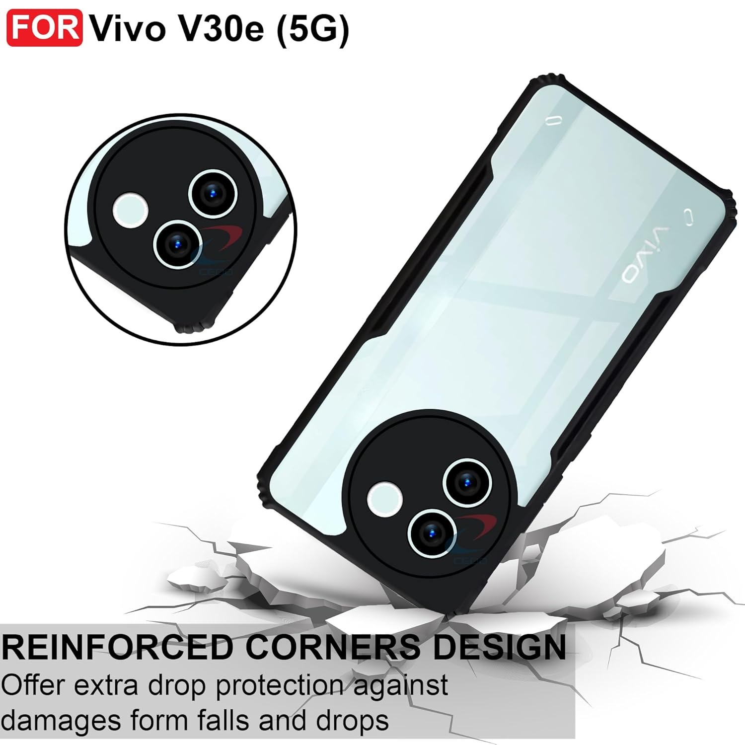 Picture of For VIVO V30e 5G Edge-Reinforced Shockproof Cushion Back Clear Hybrid Transparent Hard Cover Casing-EGL