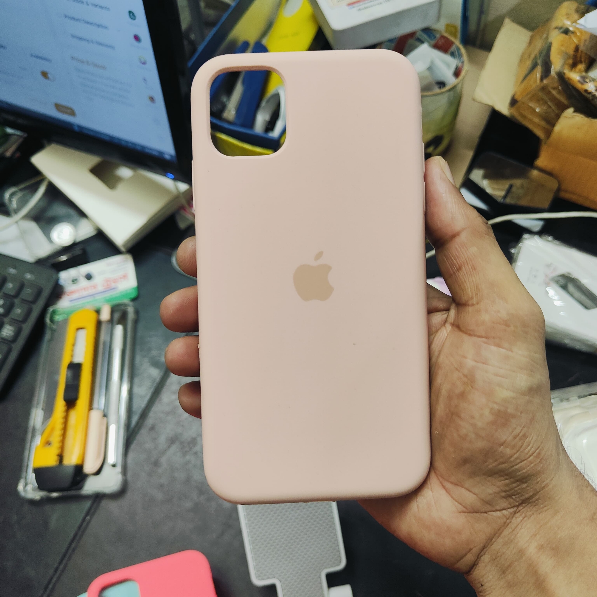 Picture of For iPhone 11/Apple iPhone 11 Soft Microfiber Cloth Back Full Protection Case Cover Cwith Logo Soft Silicone Rubber Phone Case