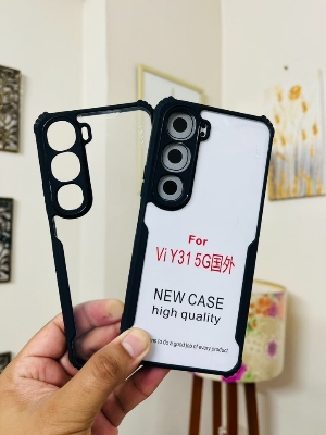 Picture of Vivo Y21d Back Cover FitSmart Transparent Heavy Duty Hybrid Ultra Slim Protective Hard PC Back + Soft TPU Back Cover for VivoY21d/Y31 5g- Black, Bumpe