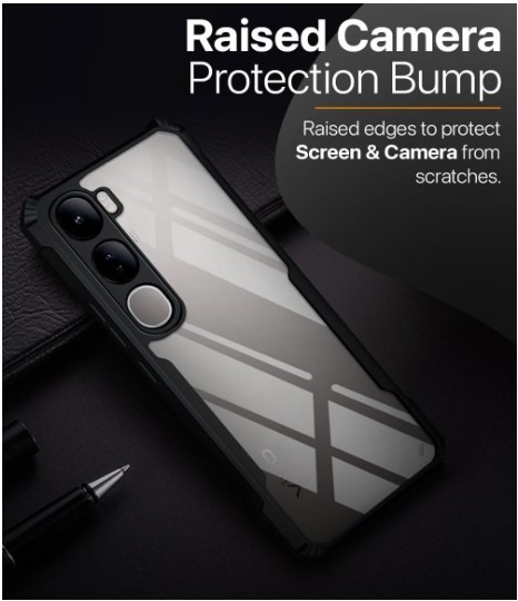 Picture of Vivo Y21d Back Cover FitSmart Transparent Heavy Duty Hybrid Ultra Slim Protective Hard PC Back + Soft TPU Back Cover for VivoY21d/Y31 5g- Black, Bumpe