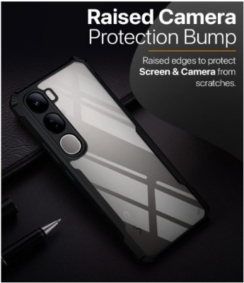 Picture of Vivo Y21d Back Cover FitSmart Transparent Heavy Duty Hybrid Ultra Slim Protective Hard PC Back + Soft TPU Back Cover for VivoY21d/Y31 5g- Black, Bumpe