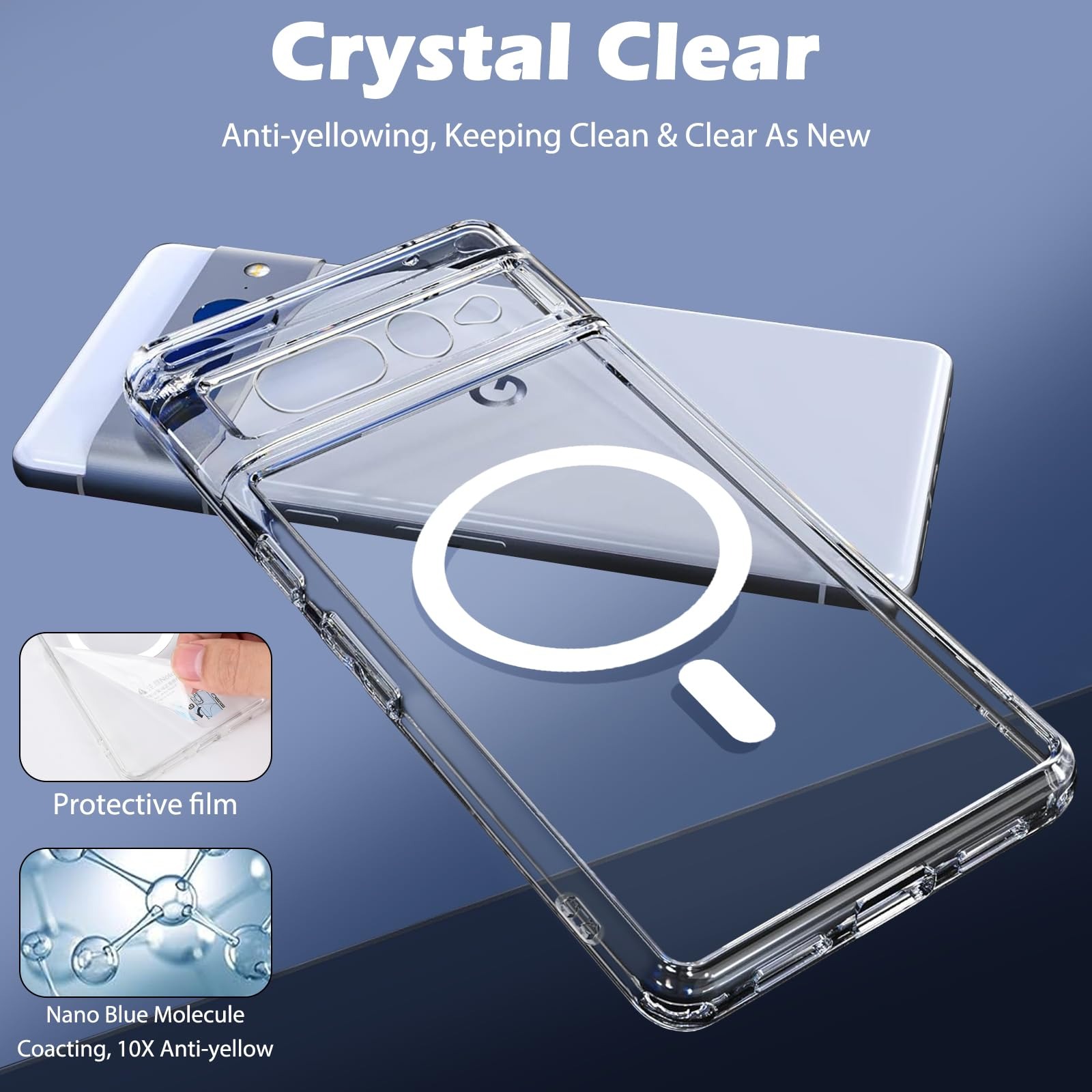 Picture of Magsage Anti Yellow Unique Case For Google Pixel Pixel 7 Pro, Pixel 8 ,Pixel 8a ,Pixel 8 pro ,Pixel 9 , Pixel 9a ,Pixel 9pro ,Pixel 9, pro XL,6,Pixel 6 pro , Pixel 6a ,Pixel 7, Pixel 7A, Clear Hard Transparent Phone Back Cover