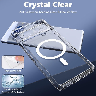 Picture of Magsage Anti Yellow Unique Case For Google Pixel Pixel 7 Pro, Pixel 8 ,Pixel 8a ,Pixel 8 pro ,Pixel 9 , Pixel 9a ,Pixel 9pro ,Pixel 9, pro XL,6,Pixel 6 pro , Pixel 6a ,Pixel 7, Pixel 7A, Clear Hard Transparent Phone Back Cover